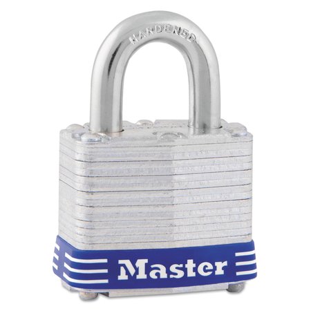 Master Lock Four-Pin Tumbler Laminated Steel Lock, 2" Wide, Silver/Blue, Two Keys 5D
